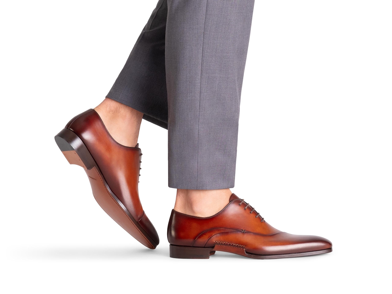 The Keith Cognac pairs well with light grey pants