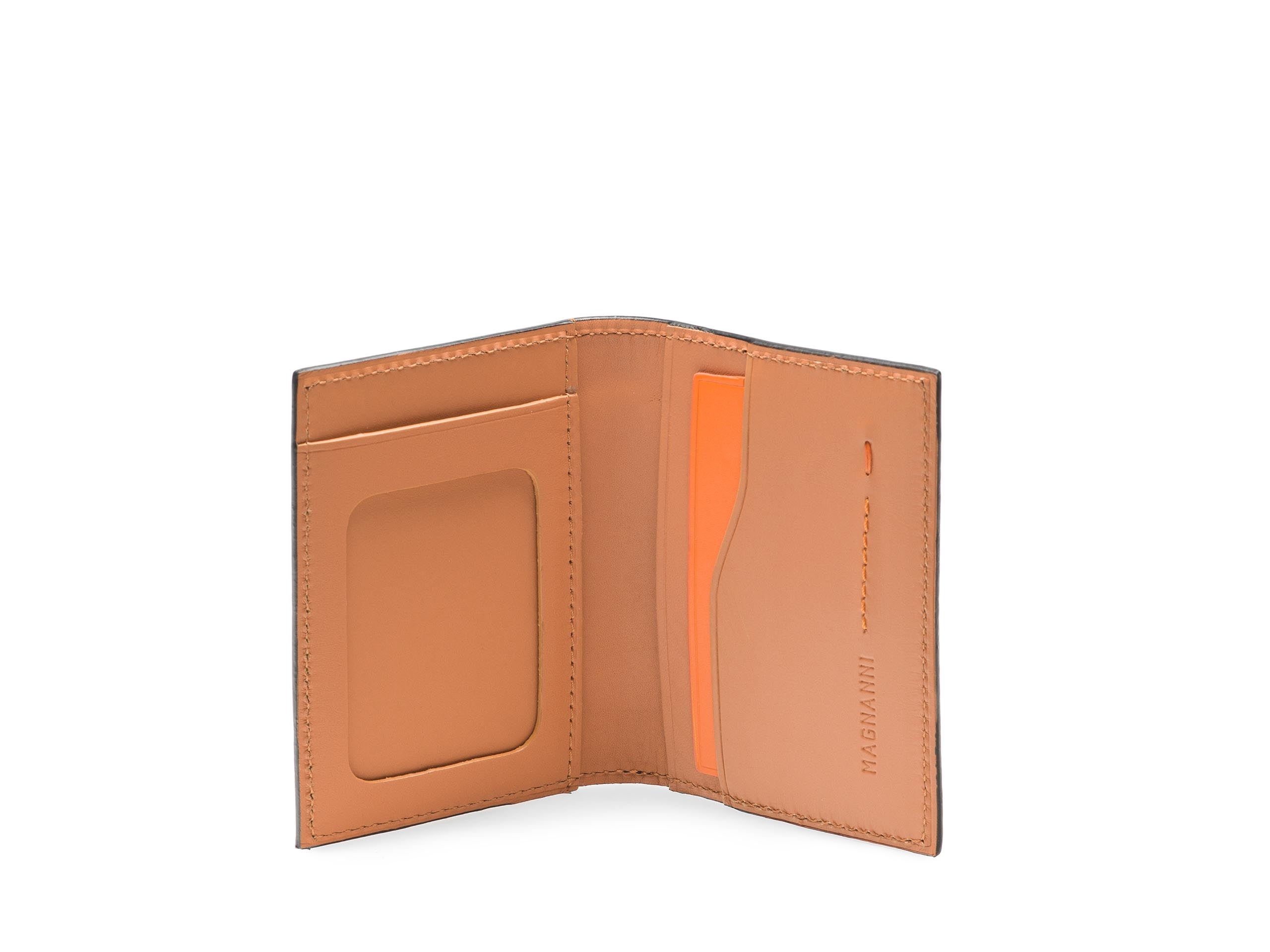 The inside of the card fold midbrown pebble wallet