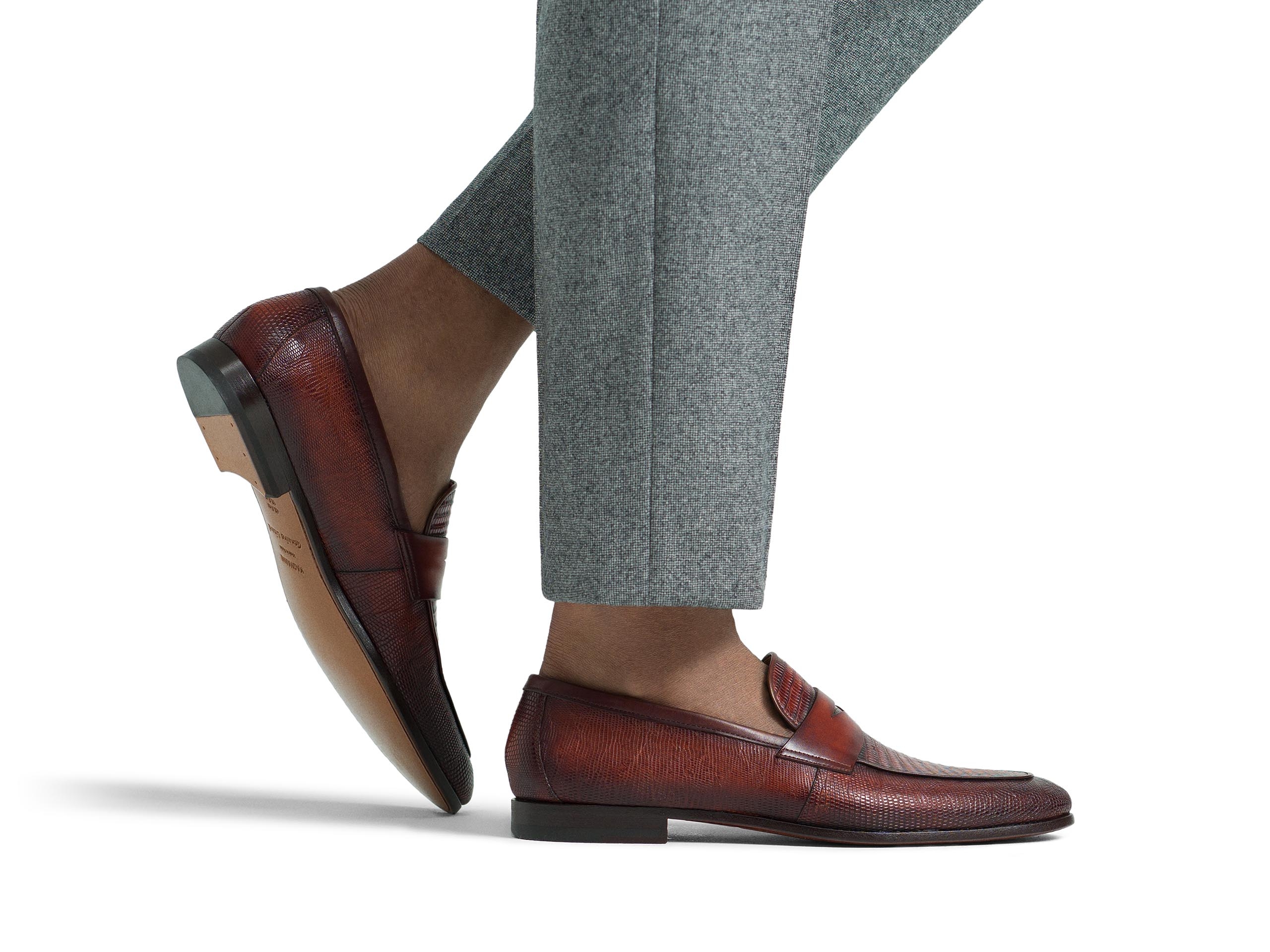 The Vicente Cognac pairs well with grey pants