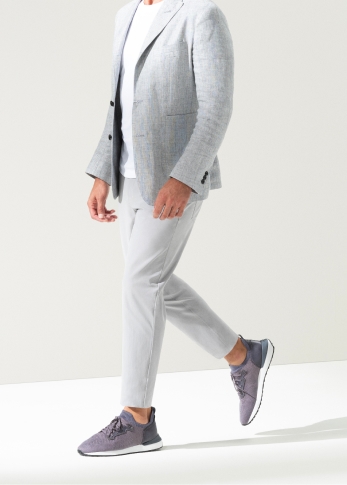 Compliment a casual outfit of gray pants and sport coat with the knit fabric Stratus
                                Lyteknit Indigo.